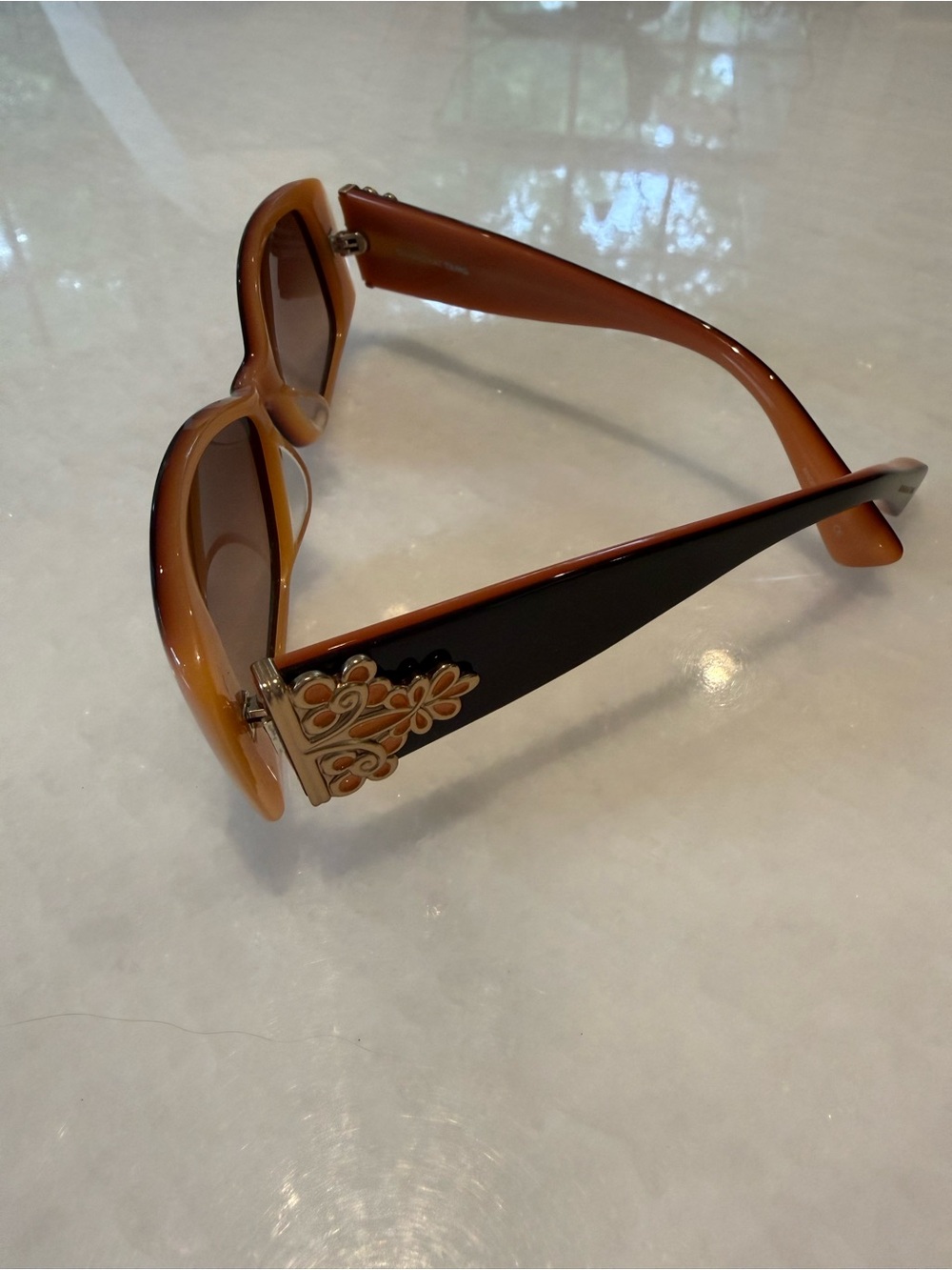 Shanghai Tang  Brown and Black Women's Sunglasses with Decorative Accent